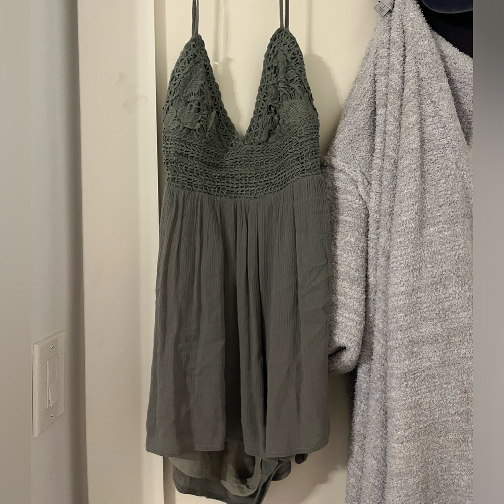 Green crochet romper size S